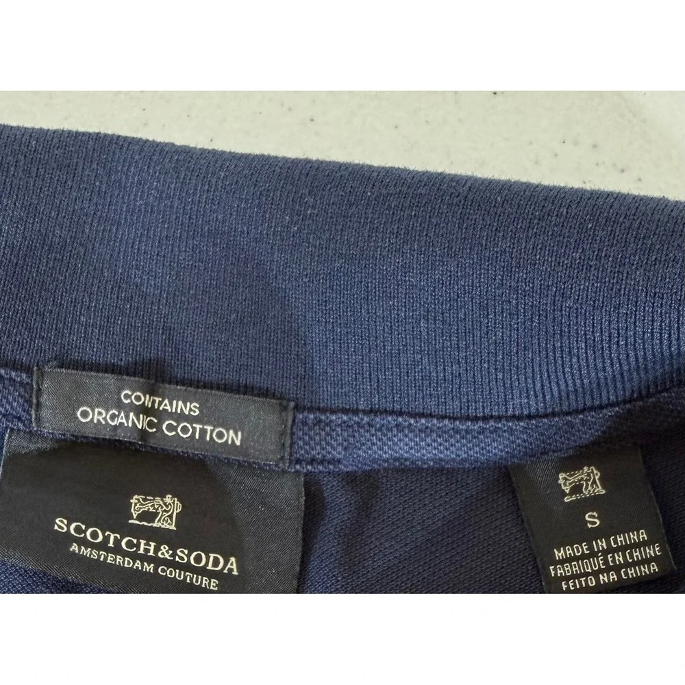 Scotch & Soda Polo Shirt Small Navy Organic Cotton Micro Print Preppy Minimalist